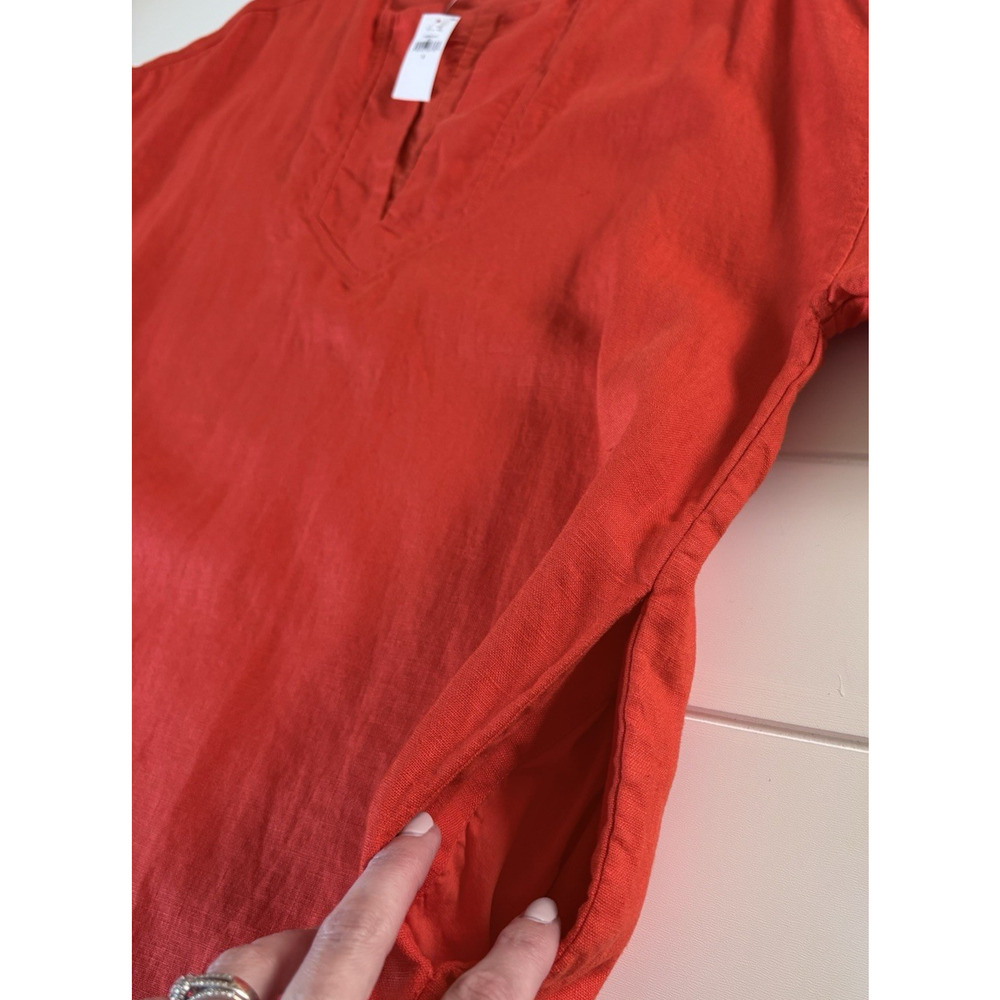 Banana Republic Colette Linen Dress Oversized Lined Red/Orange Puff Sleeve S - Picture 9 of 16